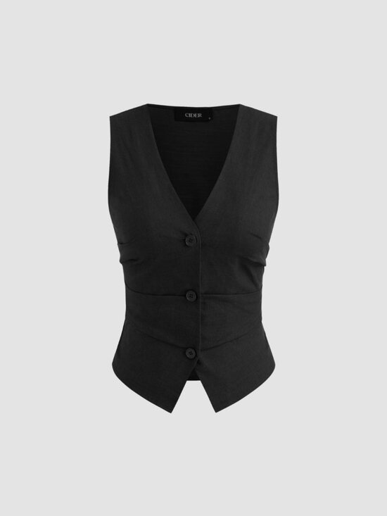 Cider Jackets & Blazers - NWT Cotton-blend V-neck Solid Black Button Vest Size Large